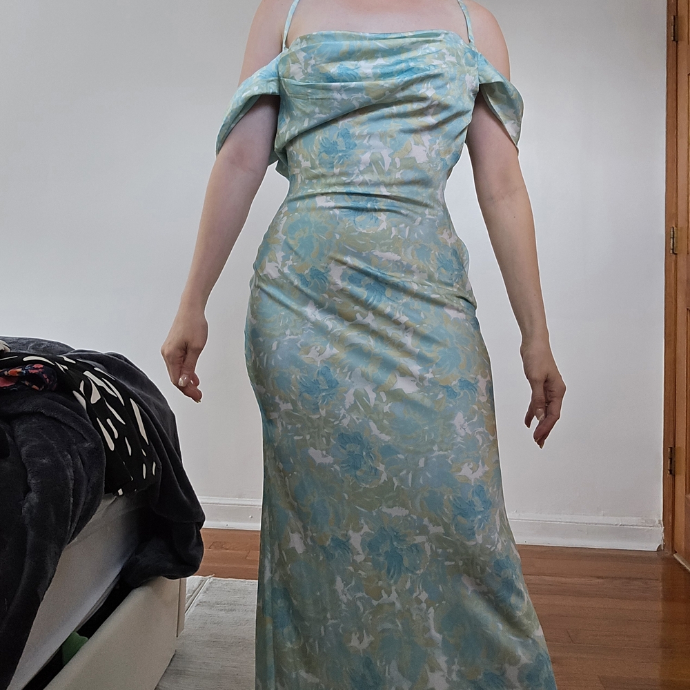 Hello Molly Aqua Floral Backless Dress